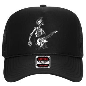 Rock On Rock Star Skeleton Playing Guitar Costume High Crown Mesh Back Trucker Hat