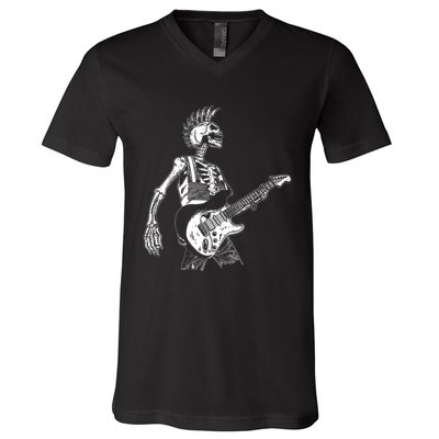 Rock On Rock Star Skeleton Playing Guitar Costume Halloween V-Neck T-Shirt