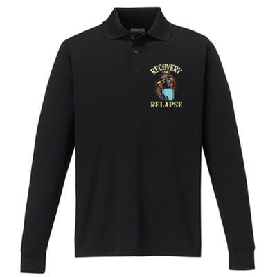 Recovery Or Relapse Sobriety Anniversary Sober NA AA Performance Long Sleeve Polo