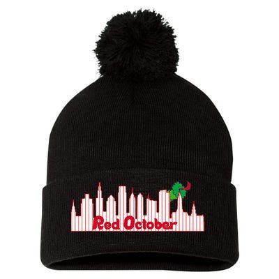 Red October Pom Pom 12in Knit Beanie