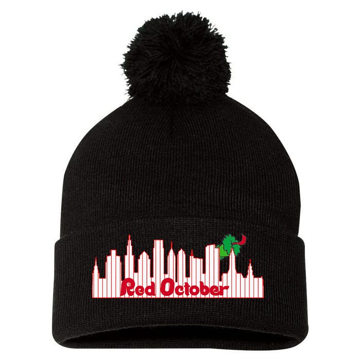 Red October Pom Pom 12in Knit Beanie