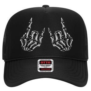 Rock On Rock Star Skeleton Hands High Crown Mesh Back Trucker Hat