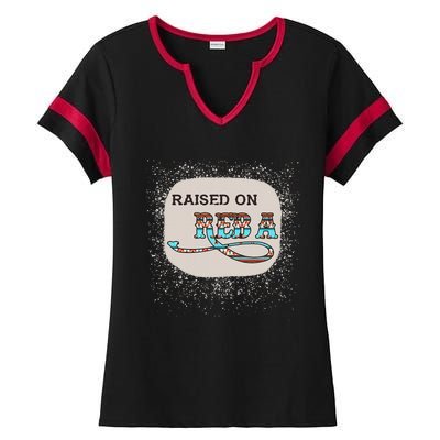 Raised On Reba Funny Bleached Ladies Halftime Notch Neck Tee