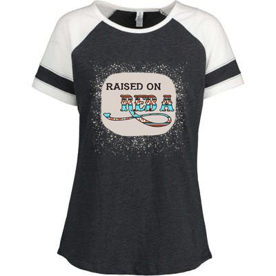 Raised On Reba Funny Bleached Enza Ladies Jersey Colorblock Tee