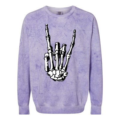 Rock On Rock Star Skeleton Hands Rocker Funny Halloween Gift Colorblast Crewneck Sweatshirt