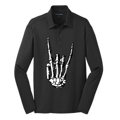 Rock On Rock Star Skeleton Hands Rocker Funny Halloween Gift Silk Touch Performance Long Sleeve Polo