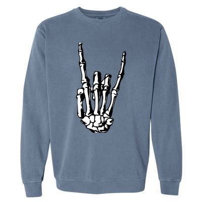 Rock On Rock Star Skeleton Hands Rocker Funny Halloween Gift Garment-Dyed Sweatshirt