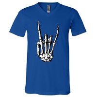 Rock On Rock Star Skeleton Hands Rocker Funny Halloween Gift V-Neck T-Shirt