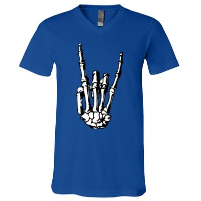 Rock On Rock Star Skeleton Hands Rocker Funny Halloween Gift V-Neck T-Shirt