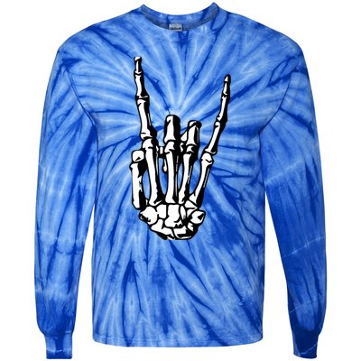 Rock On Rock Star Skeleton Hands Rocker Funny Halloween Gift Tie-Dye Long Sleeve Shirt