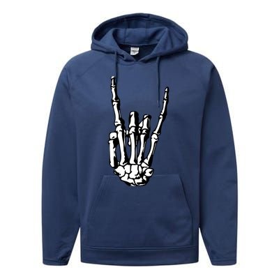 Rock On Rock Star Skeleton Hands Rocker Funny Halloween Gift Performance Fleece Hoodie