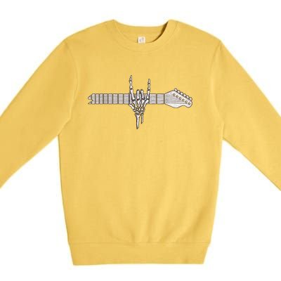 Rock On Rock Star Guitar Skeleton Hand Premium Crewneck Sweatshirt