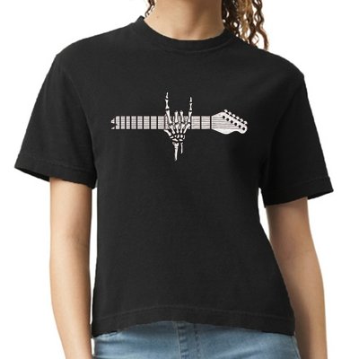 Rock On Rock Star Guitar Skeleton Hand Comfort Colors Boxy T-Shirt