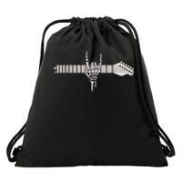 Rock On Rock Star Guitar Skeleton Hand Drawstring Bag