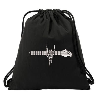 Rock On Rock Star Guitar Skeleton Hand Drawstring Bag