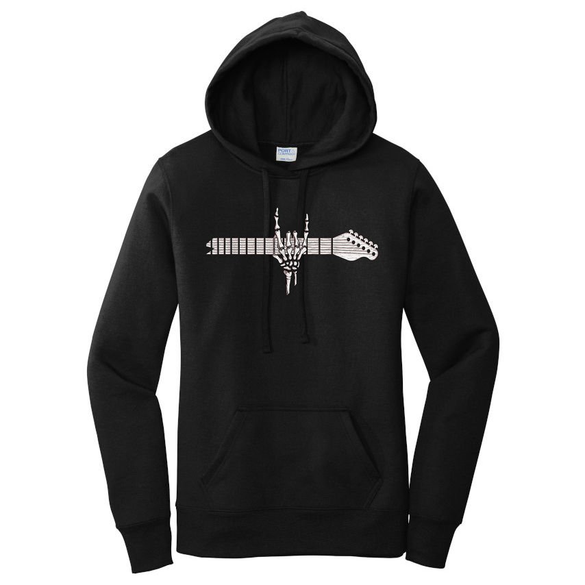 Rock On Rock Star Guitar Skeleton Hand Women's Pullover Hoodie