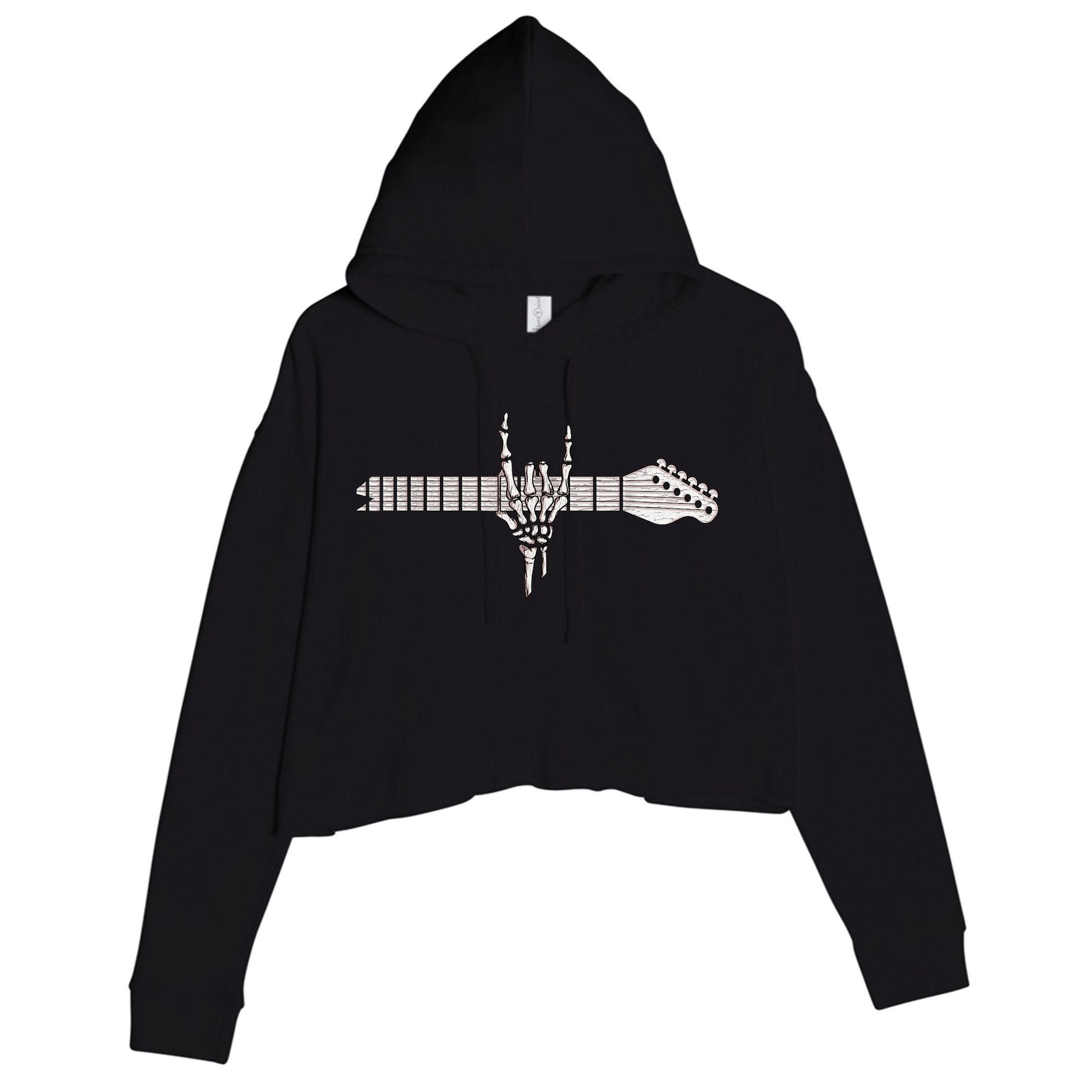 Rock On Rock Star Guitar Skeleton Hand Crop Fleece Hoodie