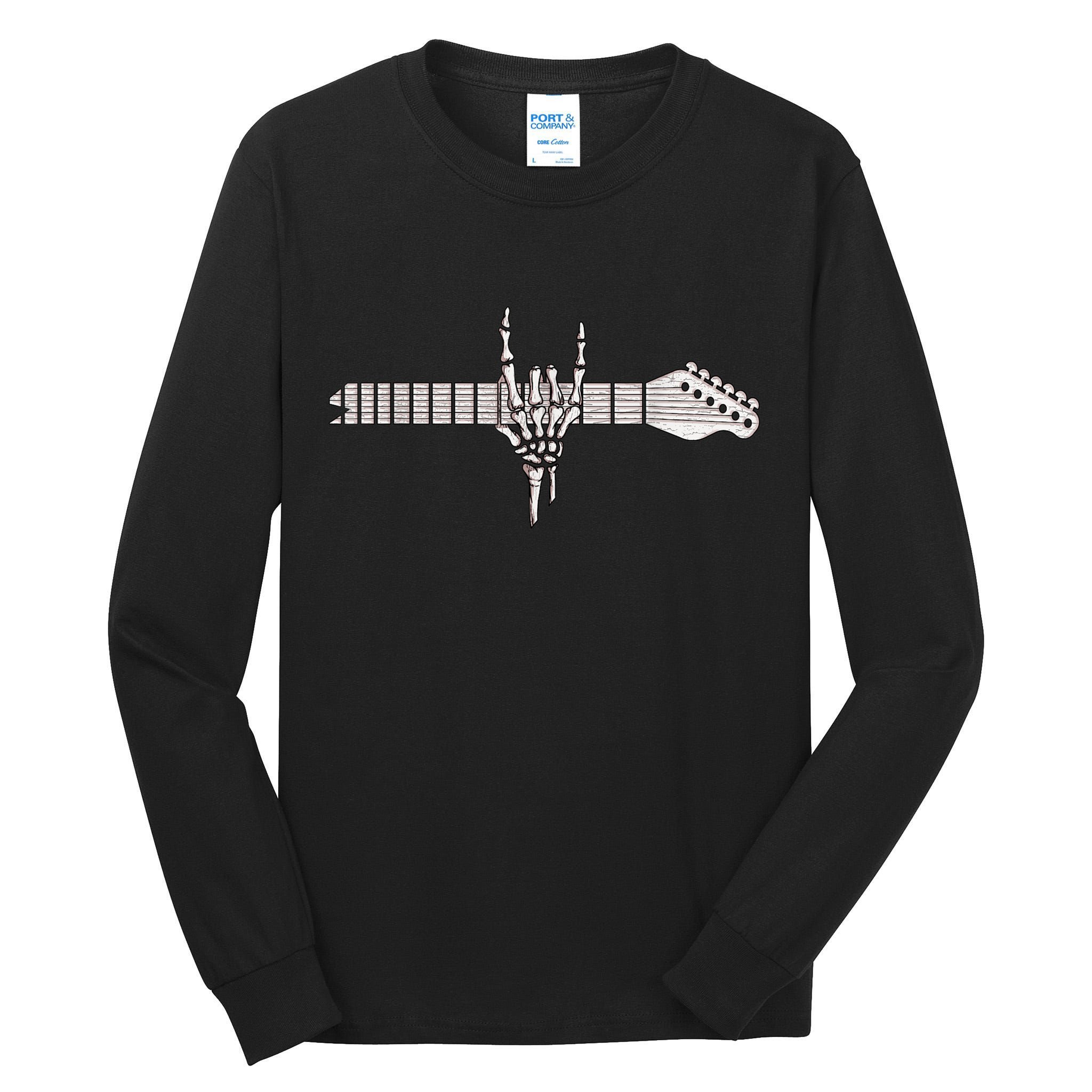 Rock On Rock Star Guitar Skeleton Hand Tall Long Sleeve T-Shirt