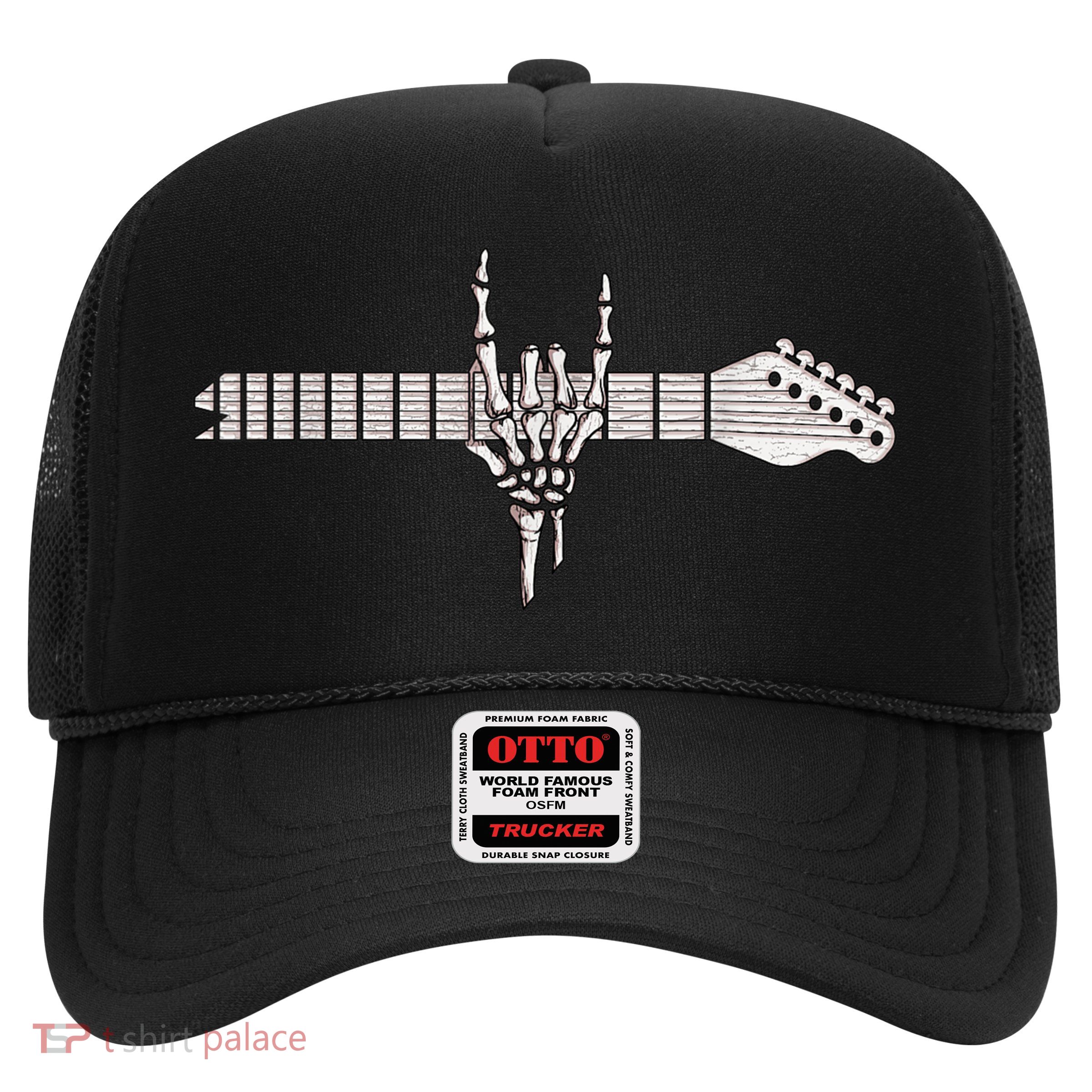 Rock On Rock Star Guitar Skeleton Hand Trucker Hat