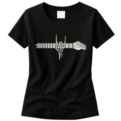 Rock On Rock Star Guitar Skeleton Hand Womens T-Shirt