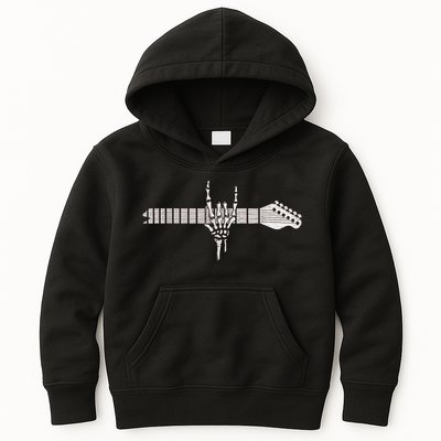 Rock On Rock Star Guitar Skeleton Hand Kids Hoodie