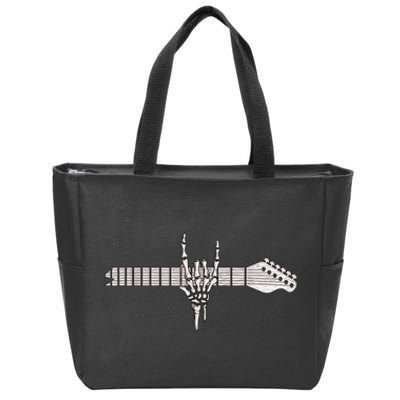 Rock On Rock Star Guitar Skeleton Hand Zip Tote Bag