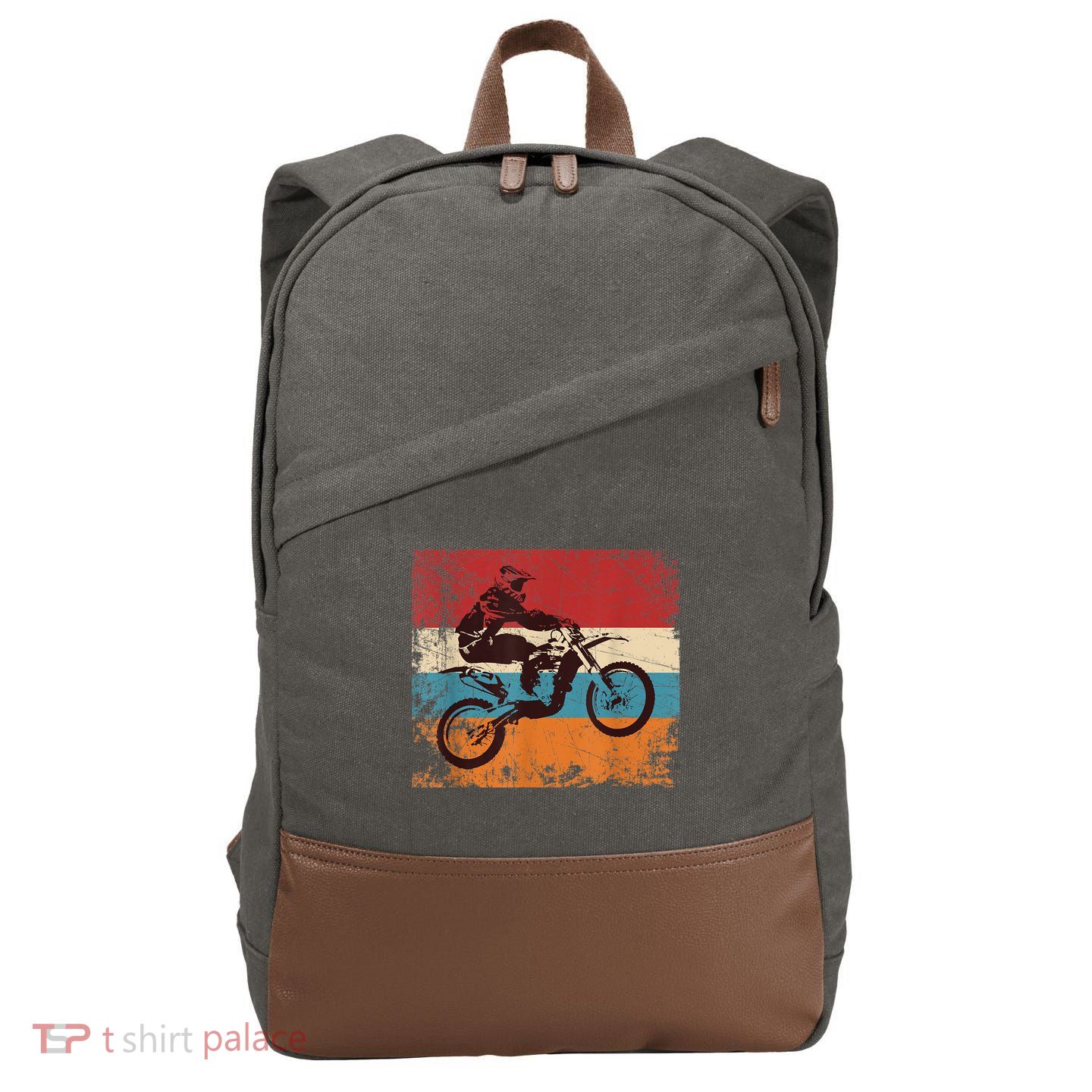 Retro Off Road Motorcycle Motocross Enduro Cotton Canvas Backpack