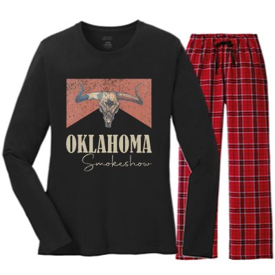 Retro Oklahoma Smokeshow Western Women's Long Sleeve Flannel Pajama Set 