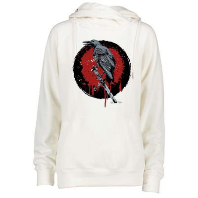 Raven On Sword Womens Funnel Neck Pullover Hood