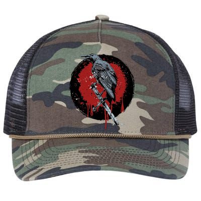 Raven On Sword Retro Rope Trucker Hat Cap