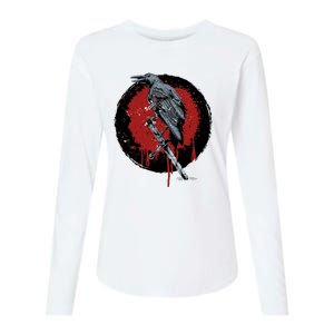 Raven On Sword Womens Cotton Relaxed Long Sleeve T-Shirt