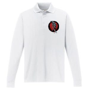 Raven On Sword Performance Long Sleeve Polo