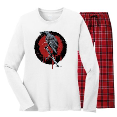 Raven On Sword Women's Long Sleeve Flannel Pajama Set 