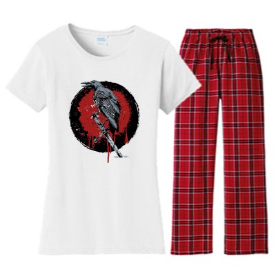 Raven On Sword Women's Flannel Pajama Set