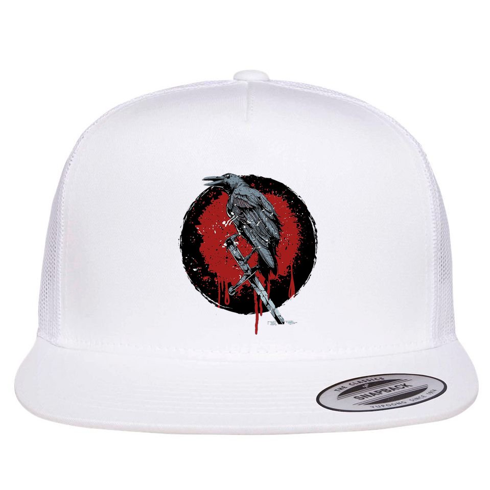 Raven On Sword Flat Bill Trucker Hat