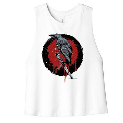 Raven On Sword Women's Racerback Cropped Tank