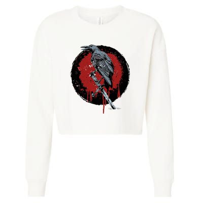 Raven On Sword Cropped Pullover Crew