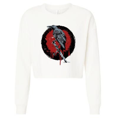 Raven On Sword Cropped Pullover Crew