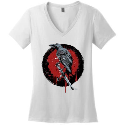Raven On Sword Women's V-Neck T-Shirt