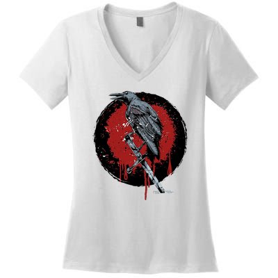 Raven On Sword Women's V-Neck T-Shirt