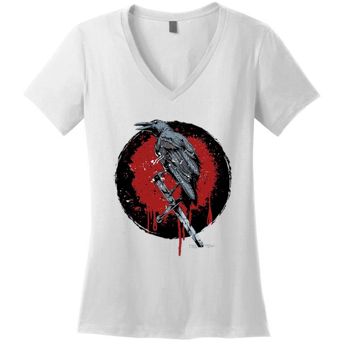 Raven On Sword Women's V-Neck T-Shirt