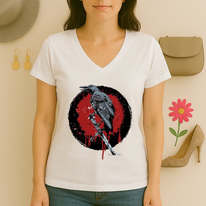 Raven On Sword Women's V-Neck T-Shirt