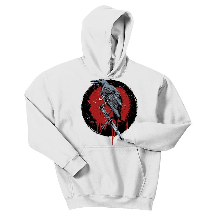 Raven On Sword Kids Hoodie