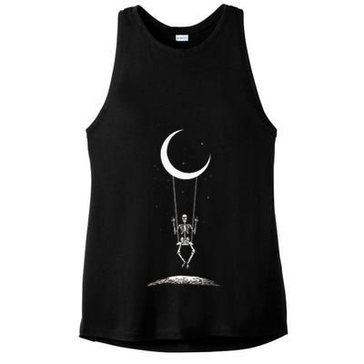 Rock On Skeleton Hands Halloween Moon Band Rock And Roll Ladies PosiCharge Tri-Blend Wicking Tank