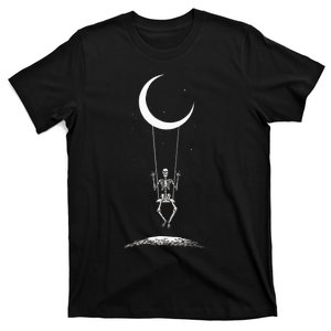 Rock On Skeleton Hands Halloween Moon Band Rock And Roll T-Shirt