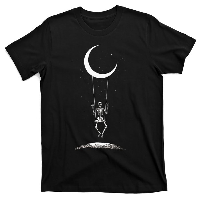 Rock On Skeleton Hands Halloween Moon Band Rock And Roll T-Shirt