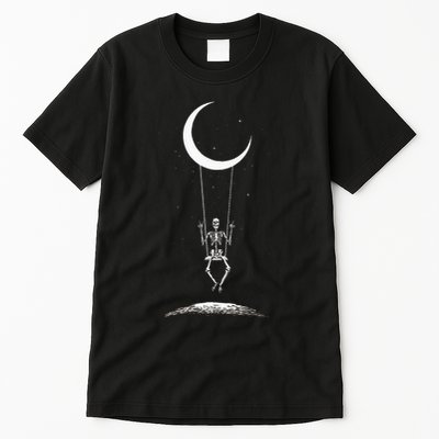 Rock On Skeleton Hands Halloween Moon Band Rock And Roll Tall T-Shirt