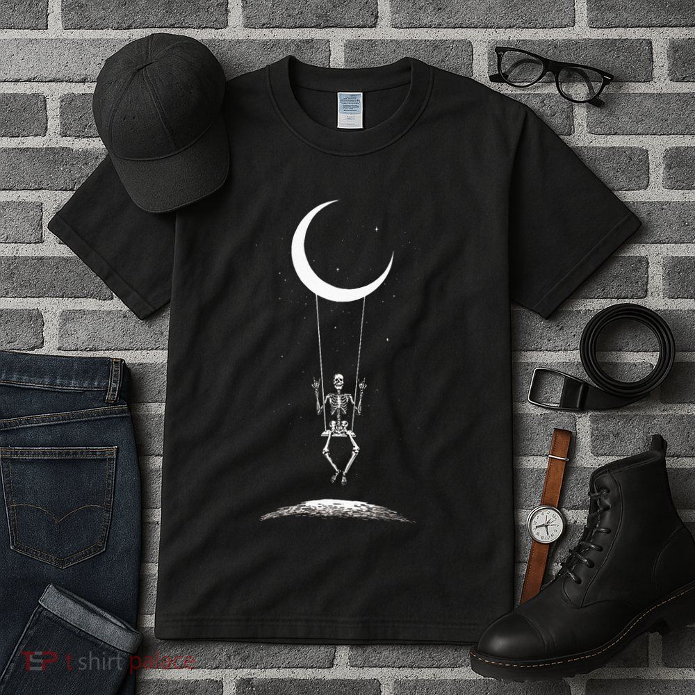 Rock On Skeleton Hands Halloween Moon Band Rock And Roll Tall T-Shirt