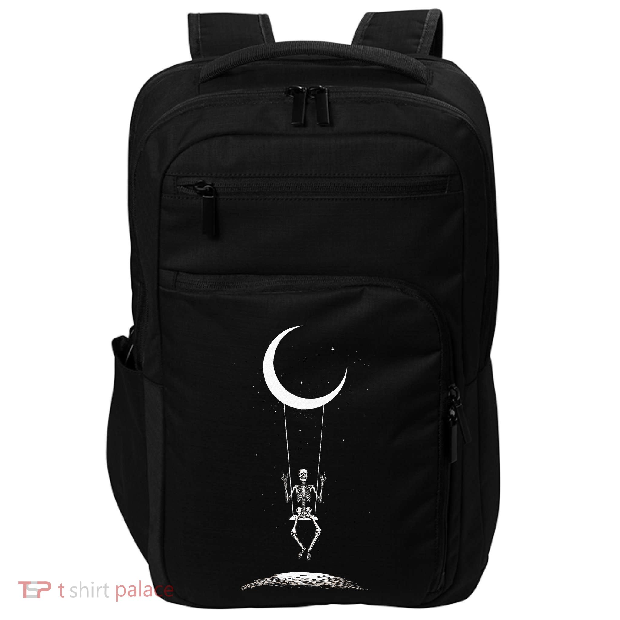 Rock On Skeleton Hands Halloween Moon Band Rock And Roll Impact Tech Backpack