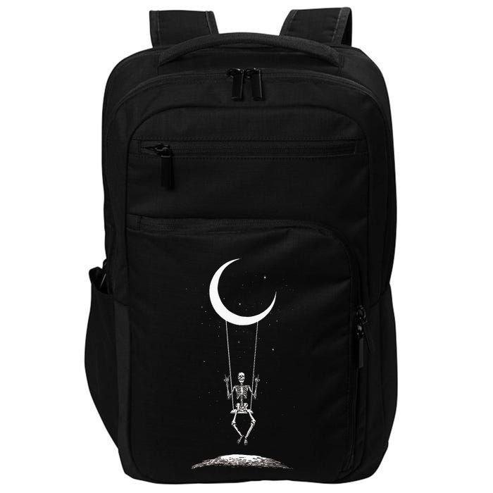 Rock On Skeleton Hands Halloween Moon Band Rock And Roll Impact Tech Backpack